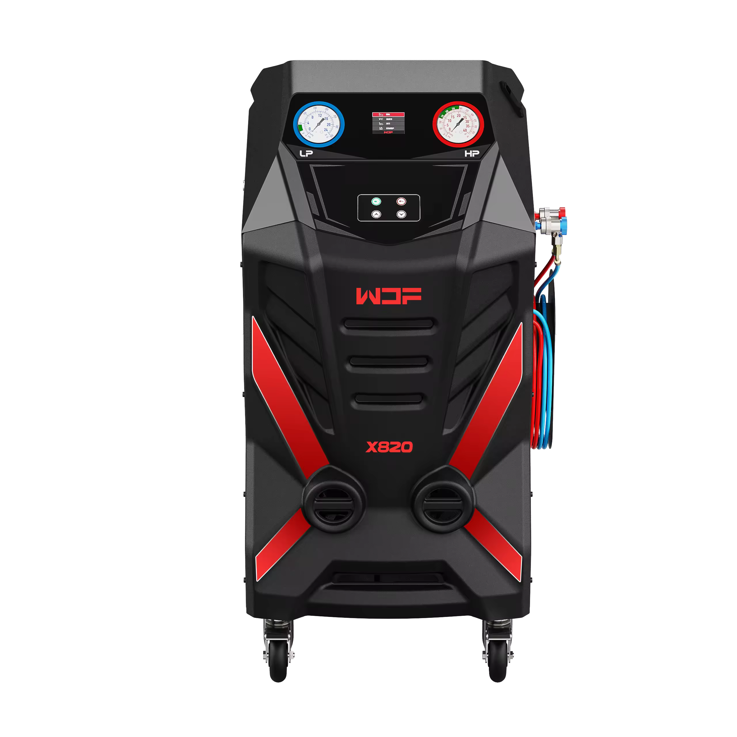 AC Recovery Machine X820 — станція обслуговування автокондиціонерів R134a, фронтальний вигляд