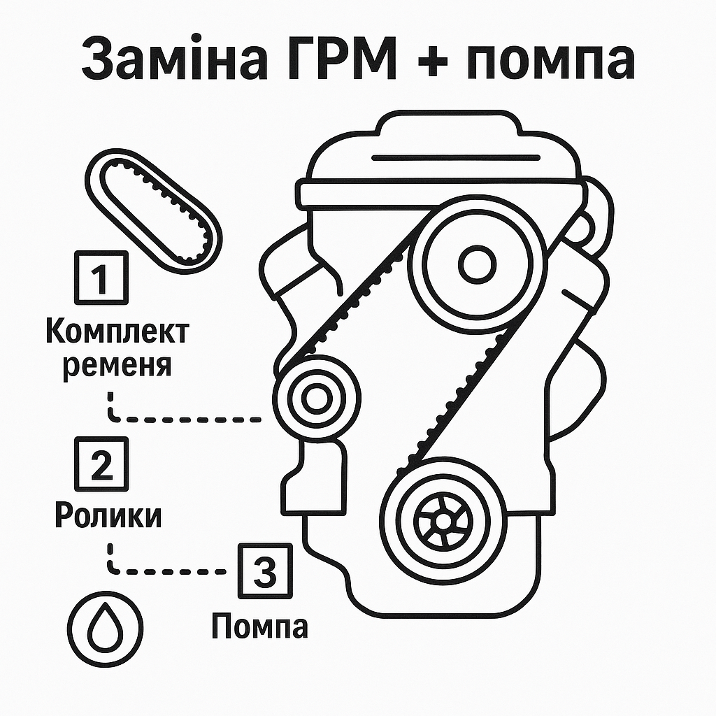 Заміна ГРМ + помпа