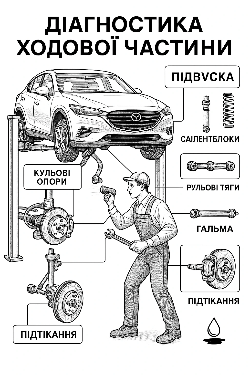 Перевірка підвіски автомобіля на підйомнику
