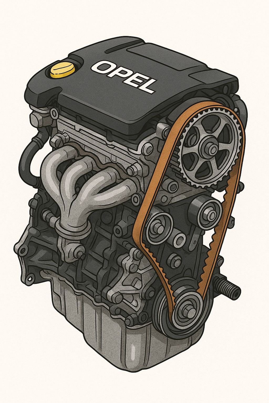 Схема привода ГРМ на двигателе Opel (ременной)
